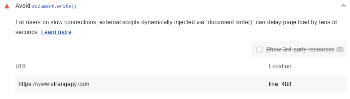 Lighthouse Recommendation to Avoid Document.Write