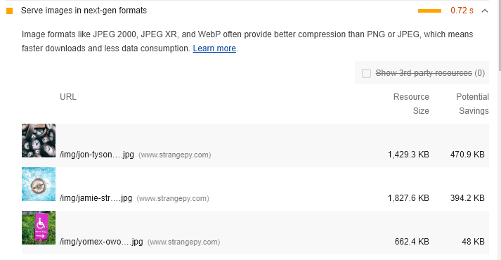 Lighthouse Recommendation to Use Next-Gen Image Formats